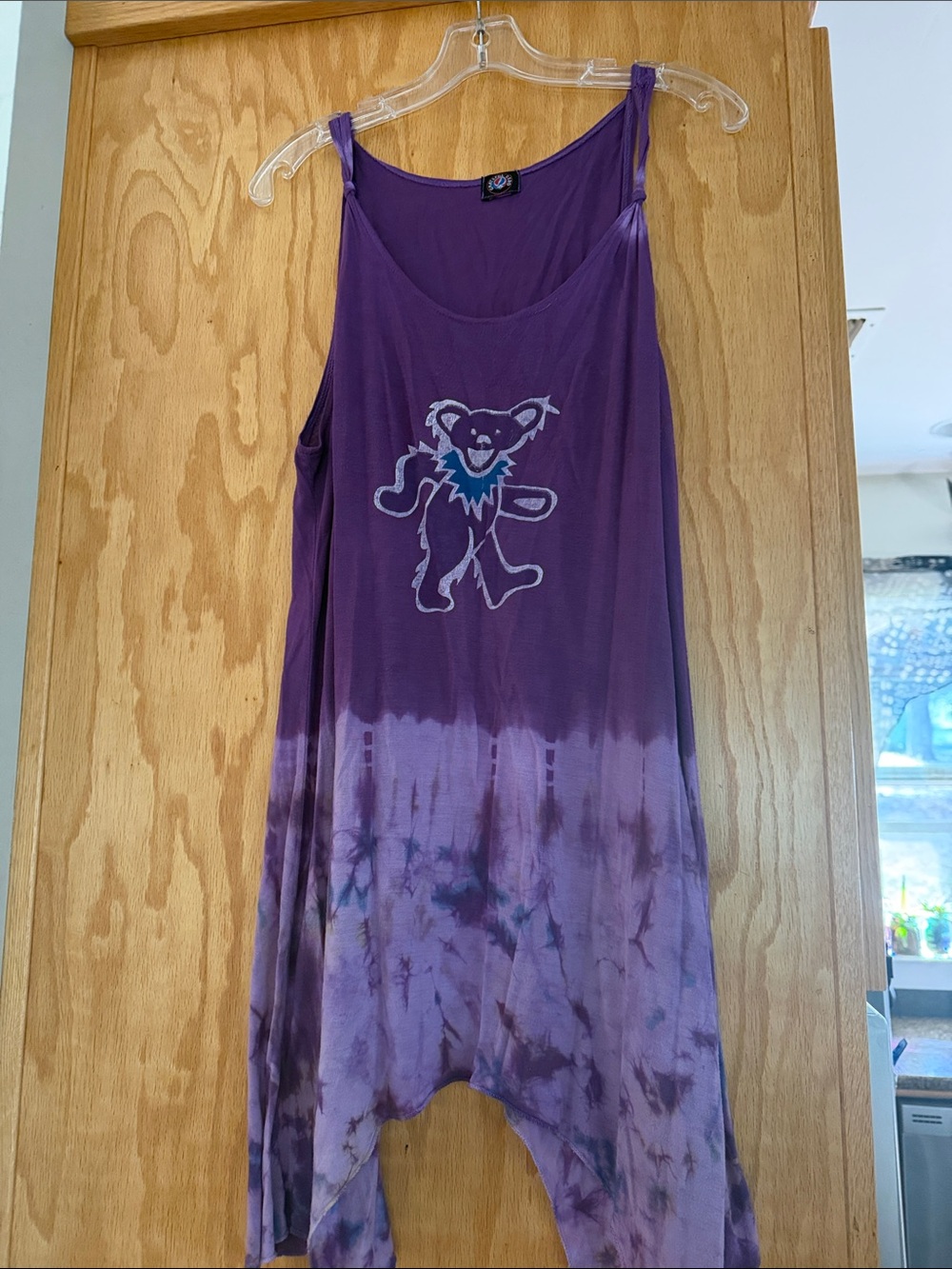 Purple Tie-Dye Grateful Dead Bear Tank Dress, tunic style top L